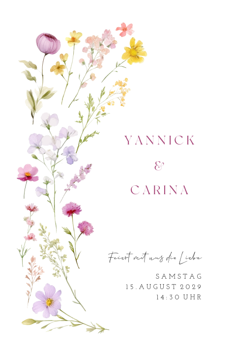 Einladungskarte Hochzeit mit vielen Feldblumen