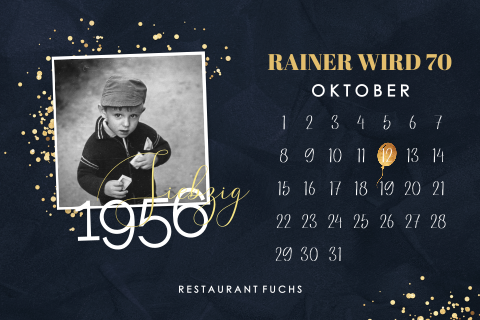 Geburtstagseinladung zum 70. mit Kalender und goldenen Sprenkeln