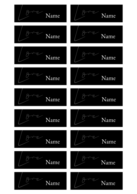 Namenskarten auf schwarzem Hintergrund und moderner Schrift