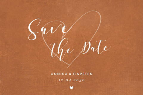 Save the date Karte mit dezentem Herz und rostbraunem Hintergrund