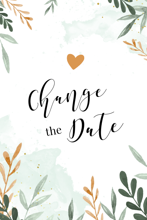 Change the Date Karte mit trendigen Zweigen und Aquarellfarben-Look