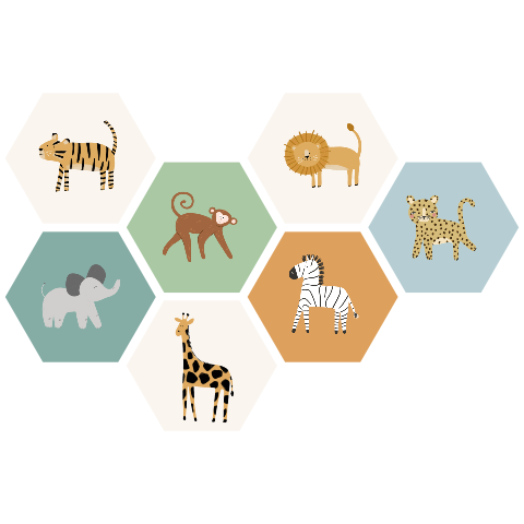 Hexagon-Bilder für's Babyzimmer mit Dschungeltieren