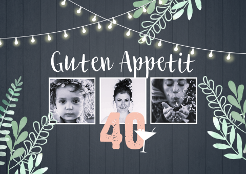 Tischset für 40. Geburtstag mit Fotos, Lichterketten und Zweigen
