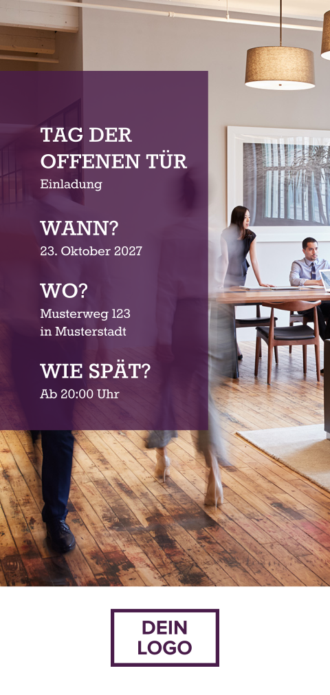 Geschäftliche EInladung zum Tag der offenen Tür mit Bild und Logo