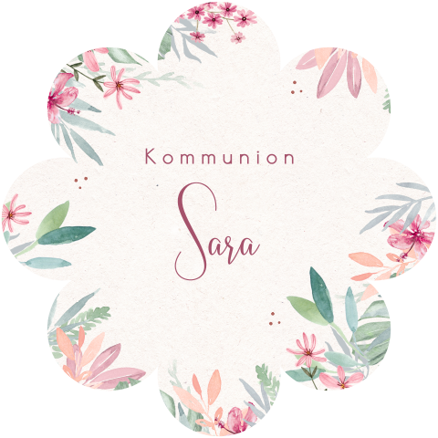 Einladung zur Kommunion in Blumenform mit Blüten