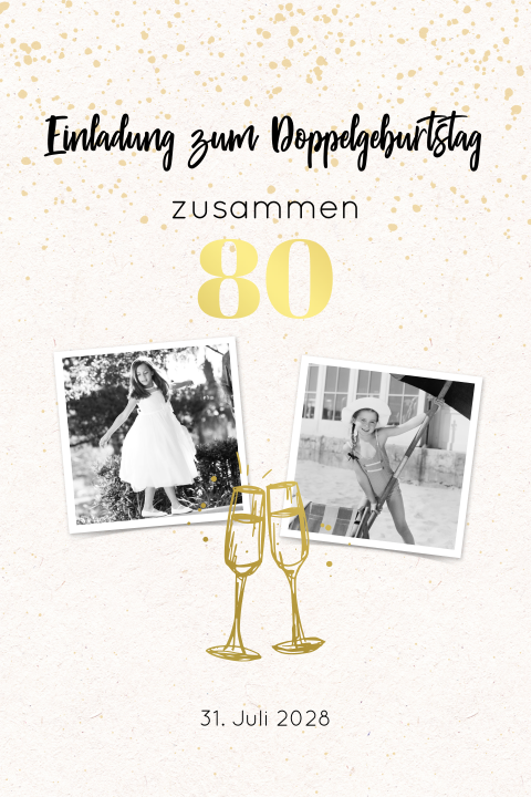 Einladung zum Doppelgeburtstag mit Fotos und Goldfolie