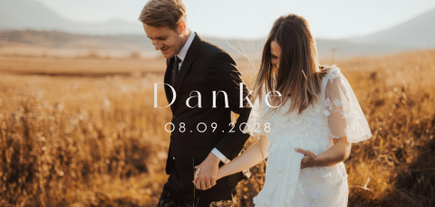 Dankeskarte Hochzeit mit großem Foto und beige Rückseite