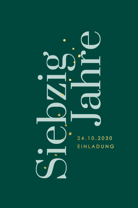 Trendige Einladung zum 70. Geburtstag im Colorblocking-Stil mit Goldfolie