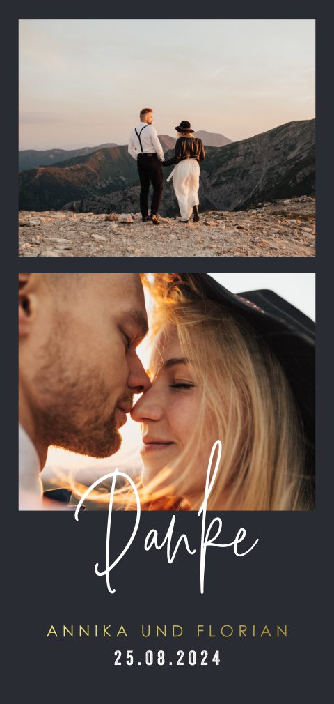 Moderne Dankeskarte mit Goldfolie, Fotos und Symbolen