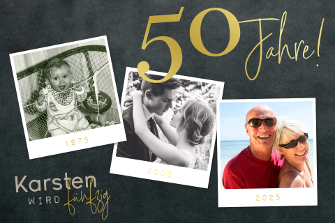 Einladung zum 50. mit Platz für diverse Fotos und Foliendruck