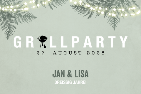 Hübsche Grillparty-Einladung zum 30 mit Lichterketten