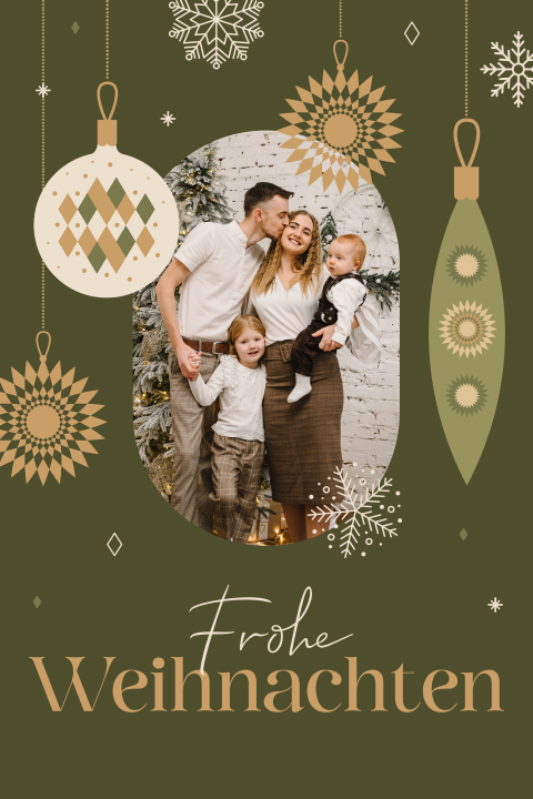 Weihnachtskarte mit Baumschmuck und eigenem Bild