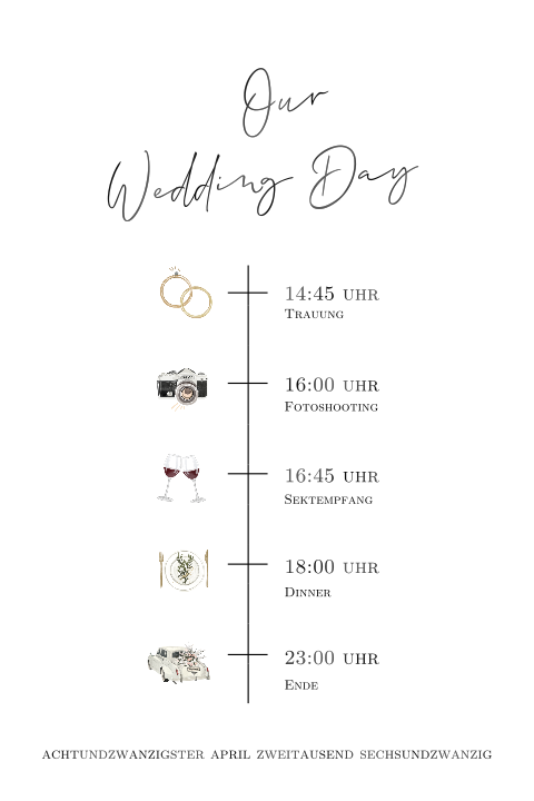 Schlichter Tagesablauf zur Hochzeit mit Fotoplan