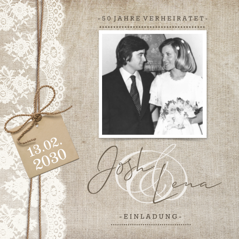 Einladung zur goldenen Hochzeit mit Spitzen- und Labellook und Foto