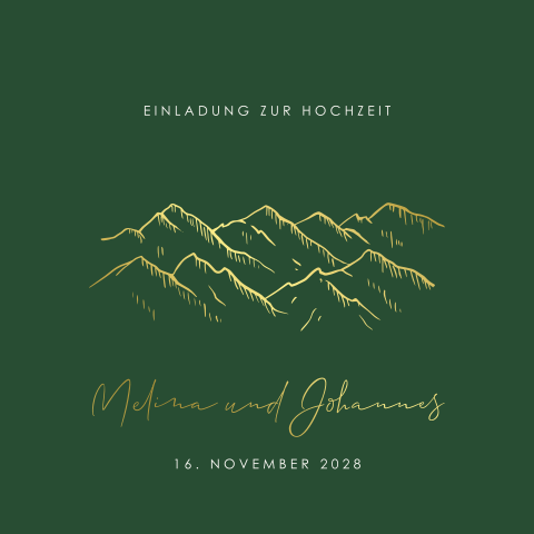 Romantische EInladung zur Hochzeit mit Bergpanorama und Foliendruck