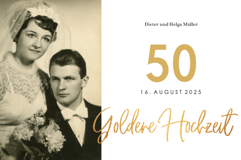 Schicke Einladung zur Goldenen Hochzeit mit Foto und runden Ecken