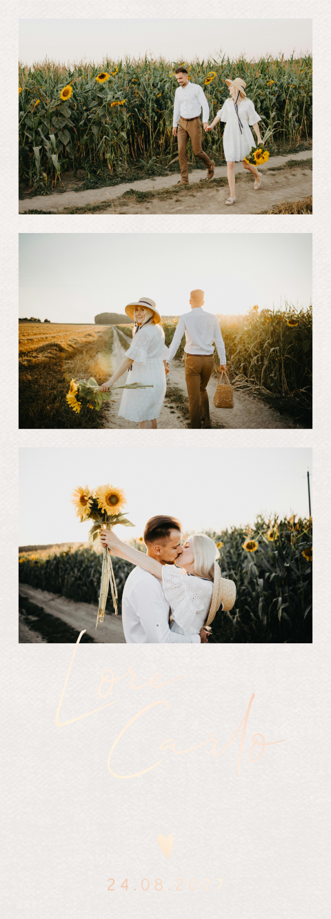 Fotostreifen mit Details zur romantischen Hochzeitseinladung | Set von 3 Stück