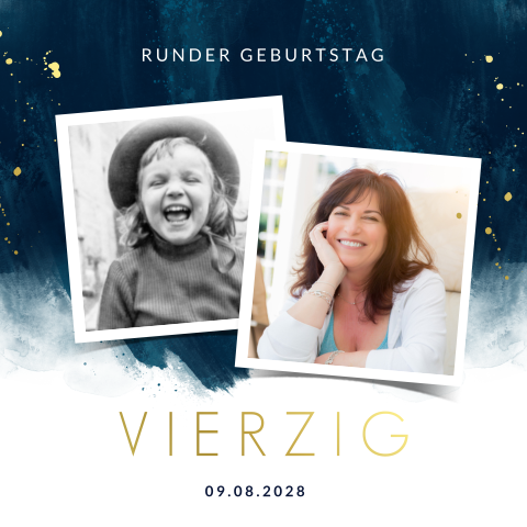 Moderne Einladung zum 40. Geburtstag mit Fotos und Foliendruck