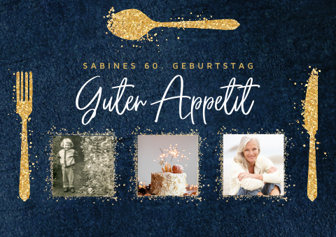 Tischset für den 60. Geburtstag mit Besteck aus Glitzer und Fotos