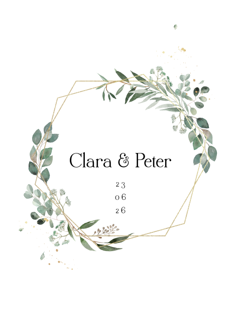 Botanisches Hochzeitsposter mit goldenen Hexagons