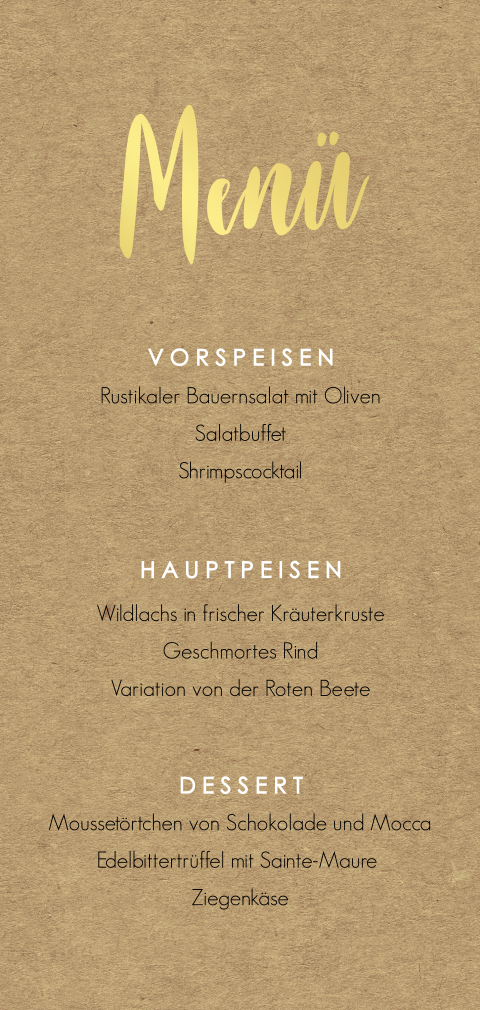 Menükarte mit Kraftlook und Foliendruck