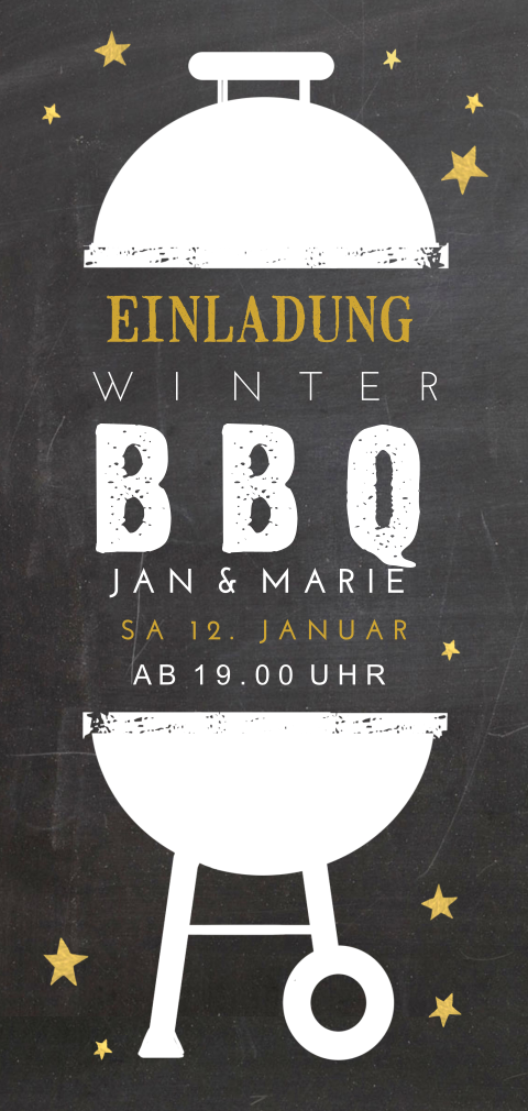 Einladung zum Wintergrillfest mit Kreidetafel-Hintergrund