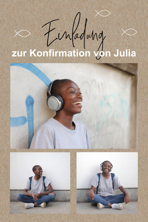 Kraftlook Einladung zur Konfirmation mit Fotos und Fische