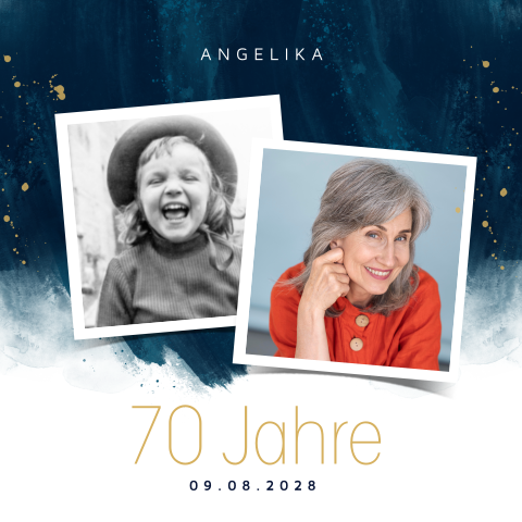 Einladung 70 Jahre Geburtstag mit Fotos und stilvollem Dunkelblau