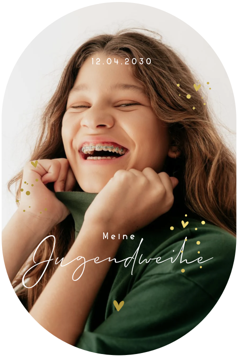 Originelle Einladung zur Jugendweihe mit Foto und Goldfolie