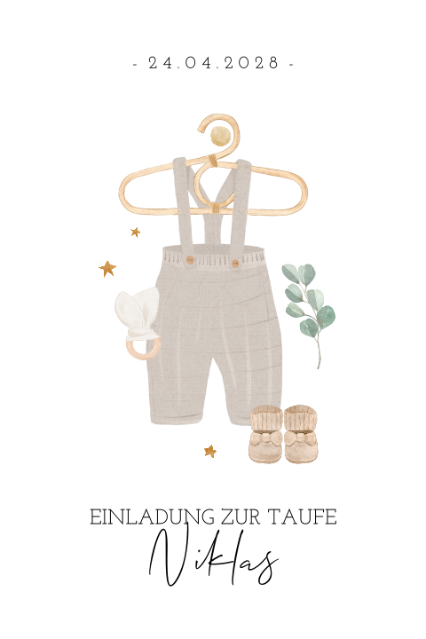 Einladung zur Taufe mit Illustrationen von kindlichen Gegenständen