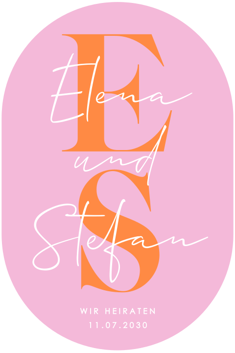 Bunte, farbenfrohe Hochzeitseinladung mit Orange und Lila