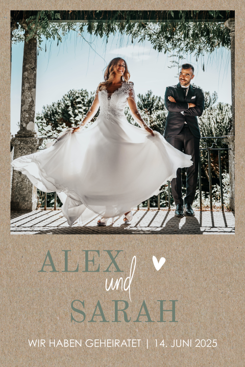 Kraftlook-Hochzeitskarte mit großem Foto