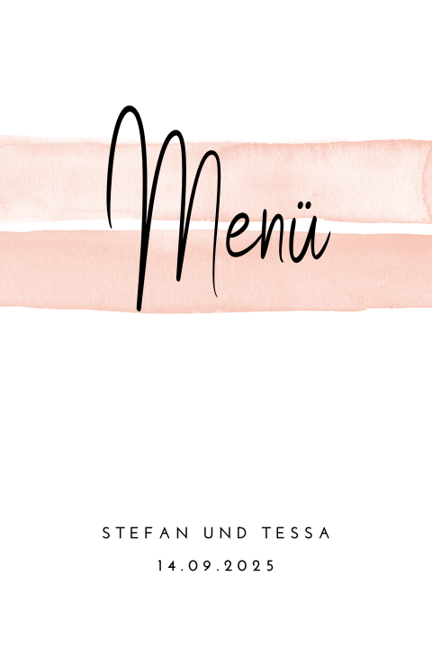 Stilvolle Menükarte "Rosa Aquarell" mit Getränken und Speisen
