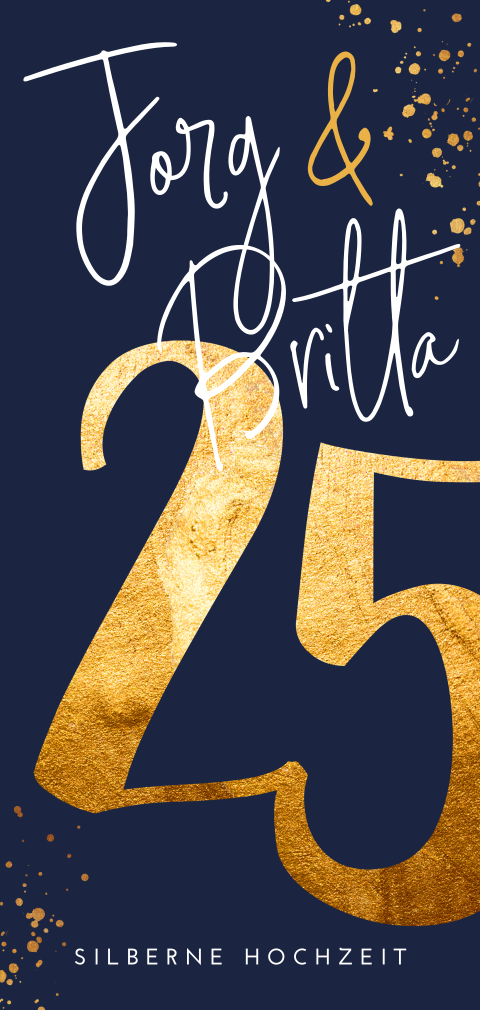 Schicke Einladung zur Silberhochzeit mit blau und gold