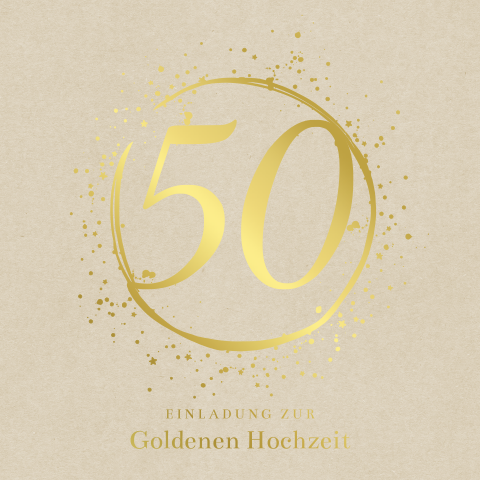 Sandfarbene quadratische Einladung zur Goldenen Hochzeit mit Foto