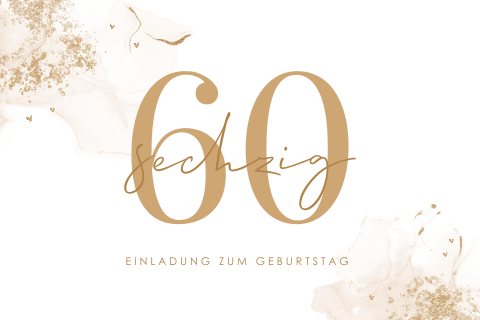 Einladung zum 60. Geburtstag mit Goldspritzern und Fotos
