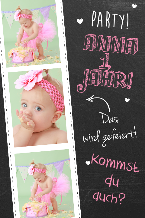 Starke Einladung mit Fotostreifen auf Tafel