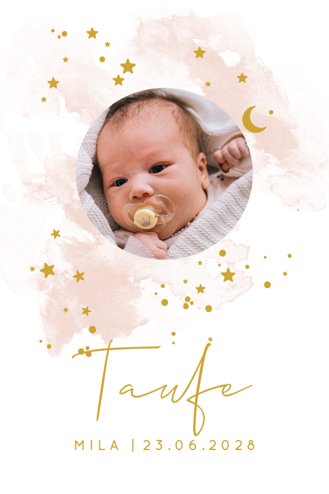 Moderne Einladung zur Taufe eurer Tochter mit Sternchen und Foto
