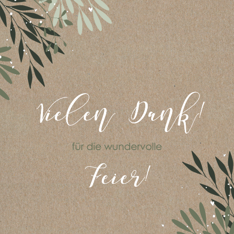 Echtes Kraftpapier Dankeskarte Hochzeit mit grünen Zweigen
