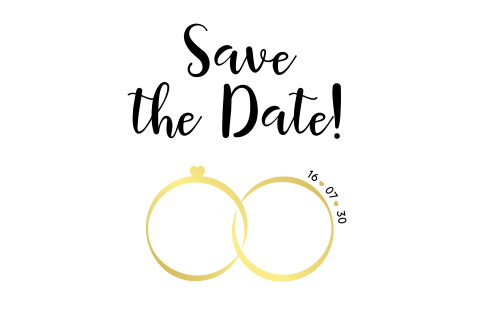 Coole Save the Date Karte mit Eheringen und Goldfolie