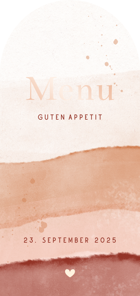 Menükarte in besonderer Form mit Aquarell in Rosa-Tönen