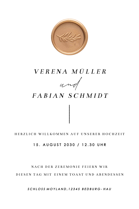 Minimalistische Hochzeitskarte mit optionalem Lacksiegel
