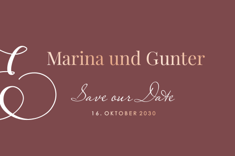 Elegante bordeauxrote Save the date Karte mit zierlichem Text