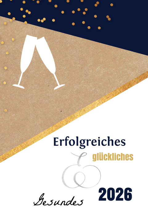 Moderne Weihnachtskarte mit Sektgläsern
