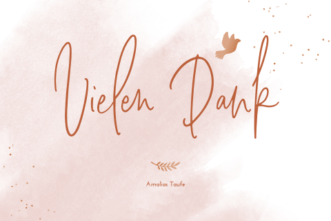 Danksagung Taufe mit rosa Aquarell Hintergrund und Hochglanz