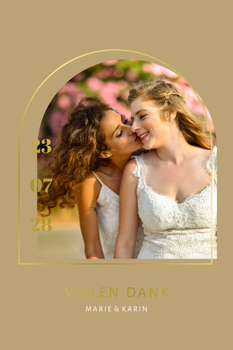 Elegante Dankeskarte mit runden Ecken, Goldschrift und Foto