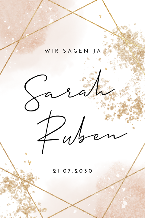 Schicke Hochzeitskarte mit geometrischem Muster und Goldflecken