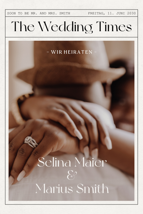Hochzeitseinladung im Zeitungsstil mit Foto und Tagesprogramm