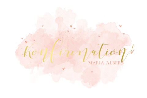 Goldfolie Einladung zur Konfirmation mit hellrosa Aquarell