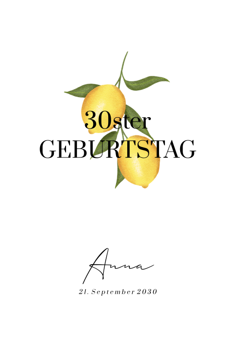 Sommerliche Einladung zum 30 Geburtstag mit Zitronen Motiv